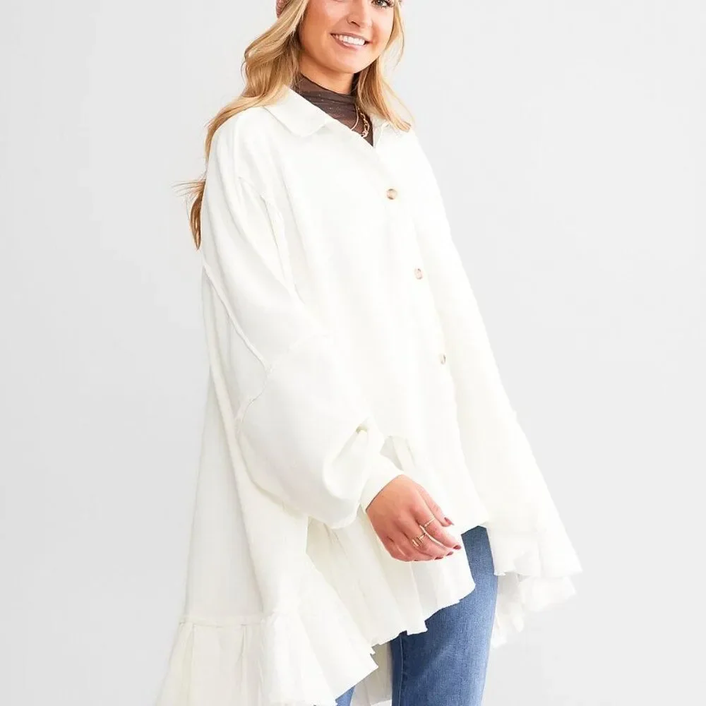 FREE PEOPLE Oversized Tunic Optic White Sweatshirt Shirt Size L NEW WITH TAG - Picture 3 of 13